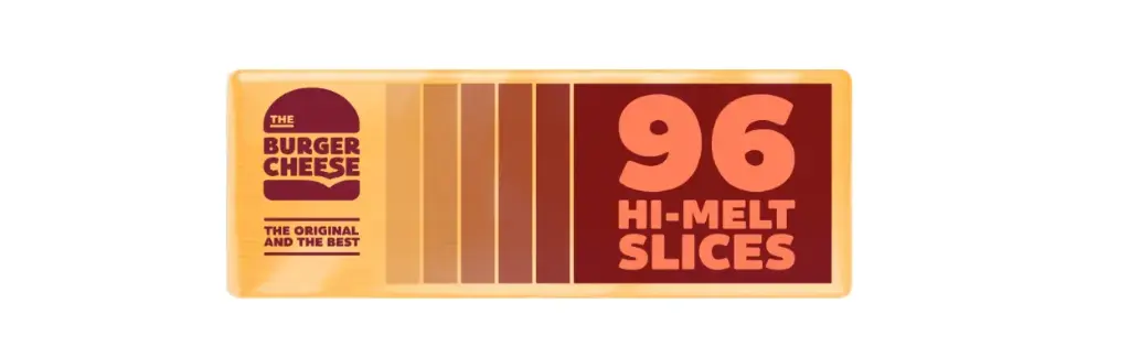 The Burger Cheese 96's Hi-Melt Burger Slices 4x2.27kg