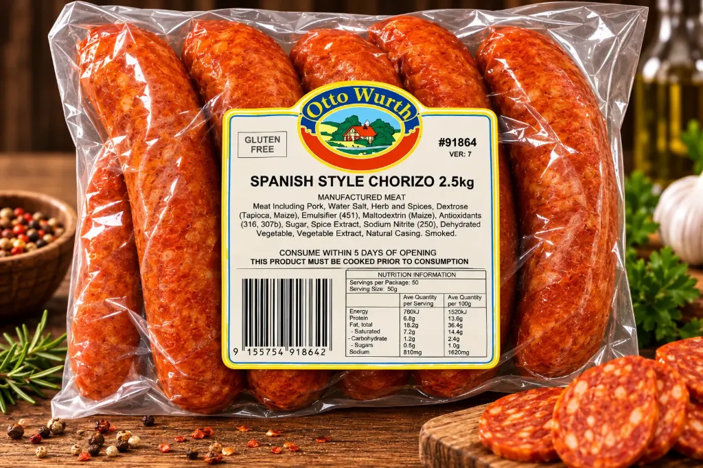 Otto Wurth Spanish Style Chorizo G/F 2.5kg
